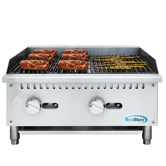 24 in. Commercial 2-Burner Natural Gas Charbroiler with 60,000 BTU in Stainless-Steel (KM-GCB2-24M)