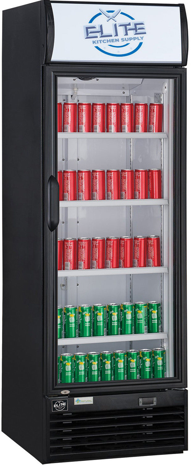NSF 25 in. Commercial Cooler Refrigerator with Single Glass Door in Black 15 Cu. Ft.
