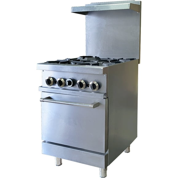 NSF 24 in. Commercial Natural Gas Oven Range in Stainless Steel , 2 Burner and 12'' Flat Griddle Oven Range, Liquid Propane Conversion kit