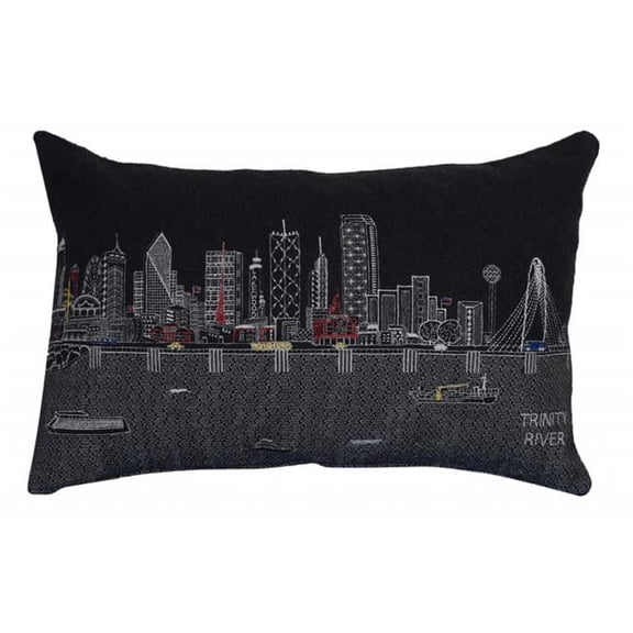 24 in. Dallas Nighttime Skyline Lumbar Decorative Pillow, Black & Grey