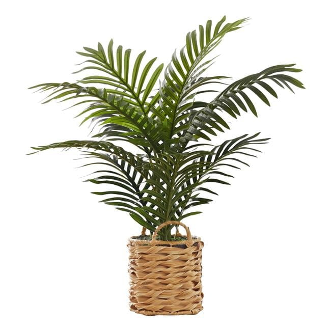 24" Green Palm Artificial Plant in Beige Woven Basket
