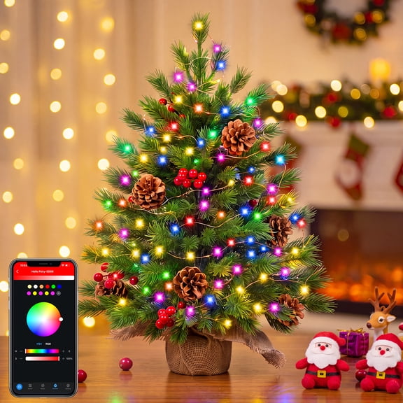 24-in Desktop Mini Christmas Tree with Smart Fairy Lights RGB Hello Fairy App-controlled
