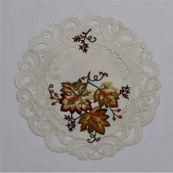 24 in. Fall Leaf on Cream Fabric Doily