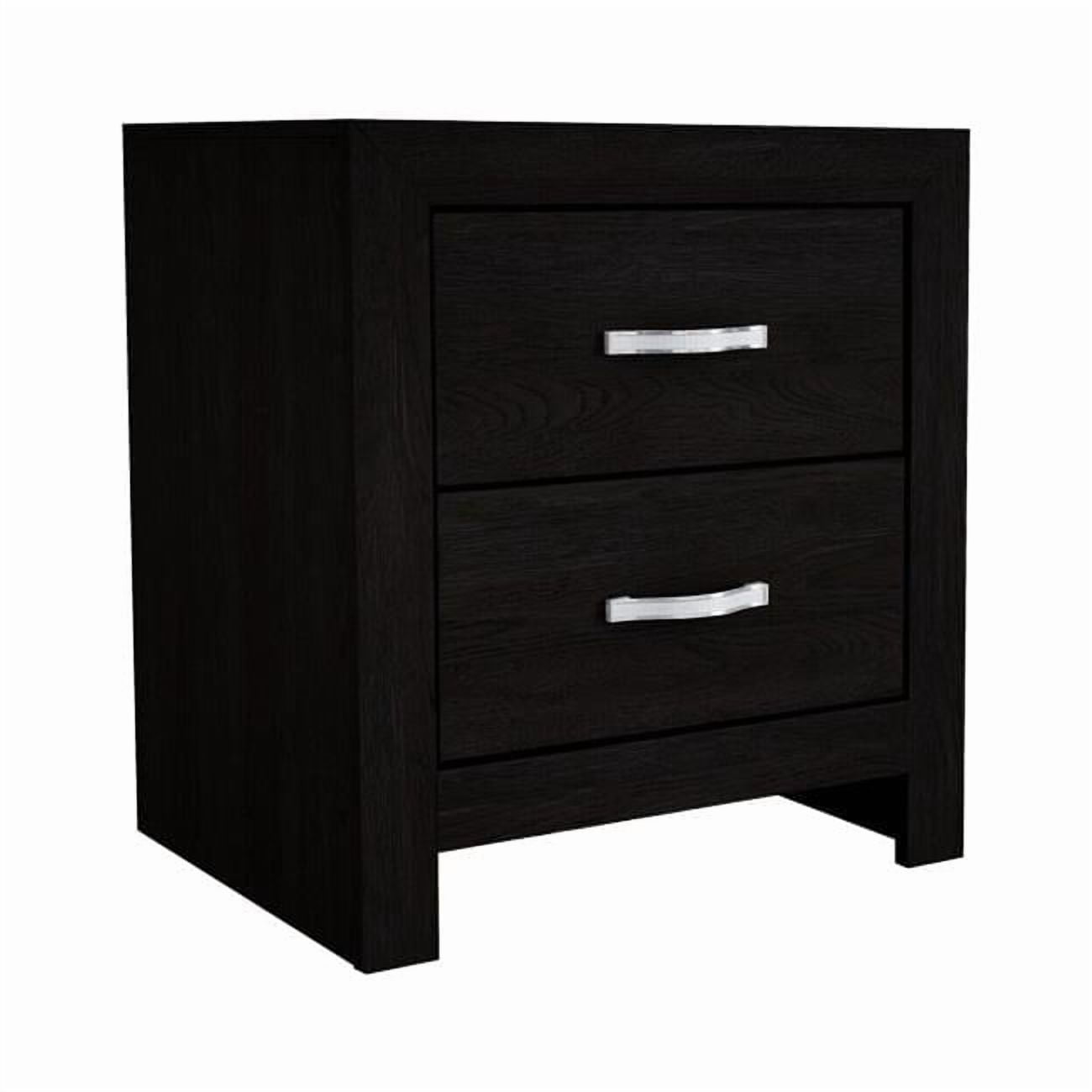 24 in. Faux Diamond Inlay Handles & Modern Black Ancy 2 Drawer Nightstand, Black & Chrome