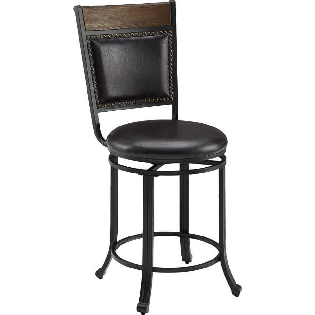 Rustic Umber 24'' Swivel Counter Stool with Brown Leather Seat