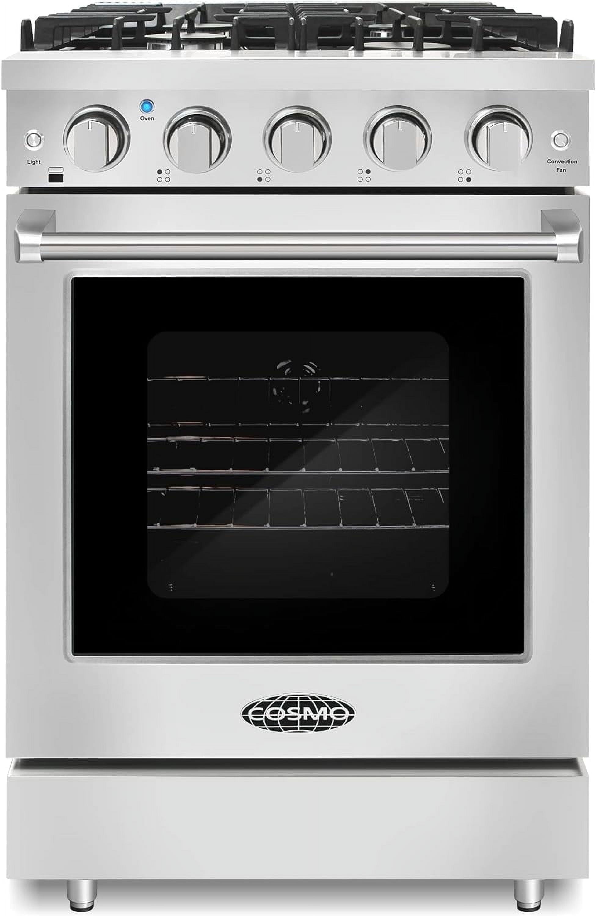 24-inch Stainless Steel Gas Range with Convection Oven and Cast Iron Grates