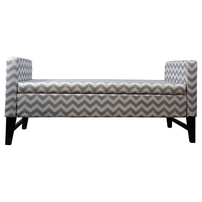 Modern Chevron 53" Gray and White Upholstered Storage Bench