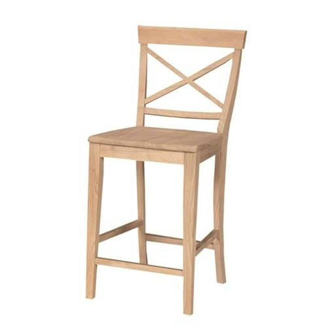 Traditional Solid Parawood X-Back 24" Counter Stool, Unfinished