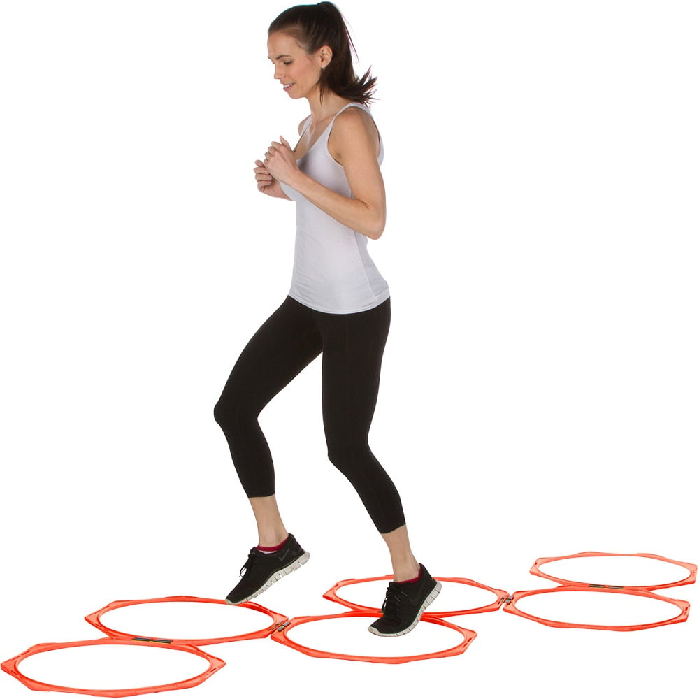 24 in Hexagonal Speed & Agility Training Rings with Carry Bag (Set of 6, Orange)