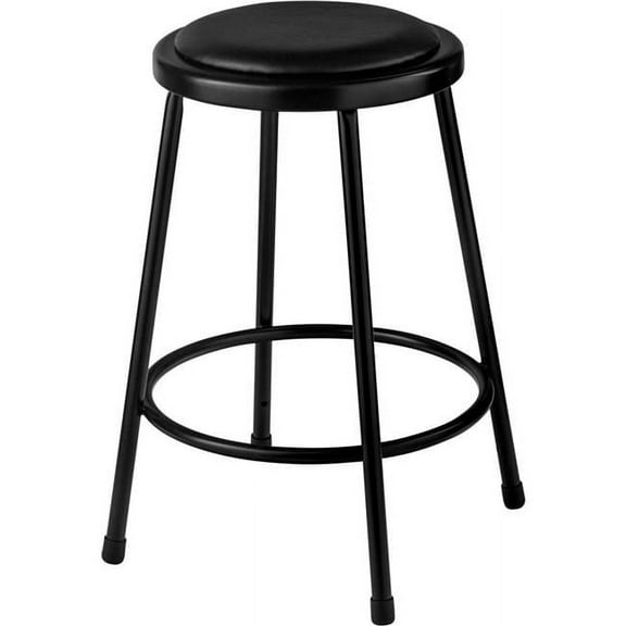 24 in. Interion Steel Work Stool with Vinyl Seat & Backless - Black - Pack of 2
