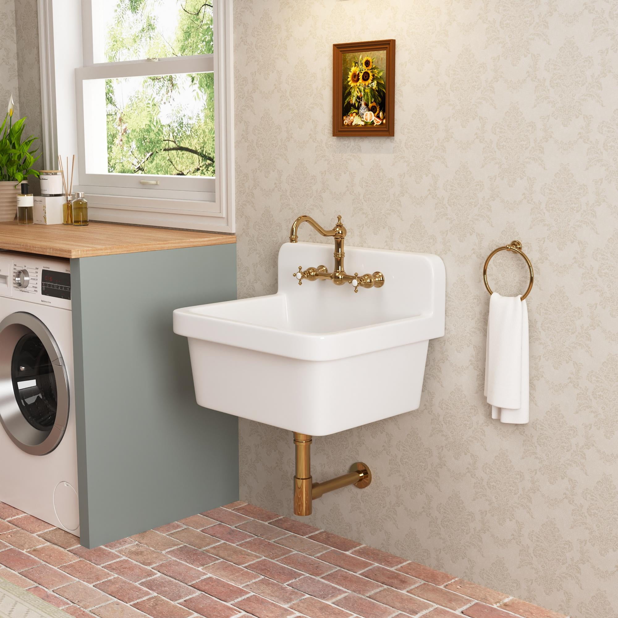 24" White Fireclay Farmhouse Wall Mount Utility Sink