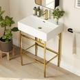 thumbnail image 1 of 24 in. L x 17 in. W Ceramic Rectangular Bathroom Console Sink in White with Golden Legs and Overflow, 1 of 16