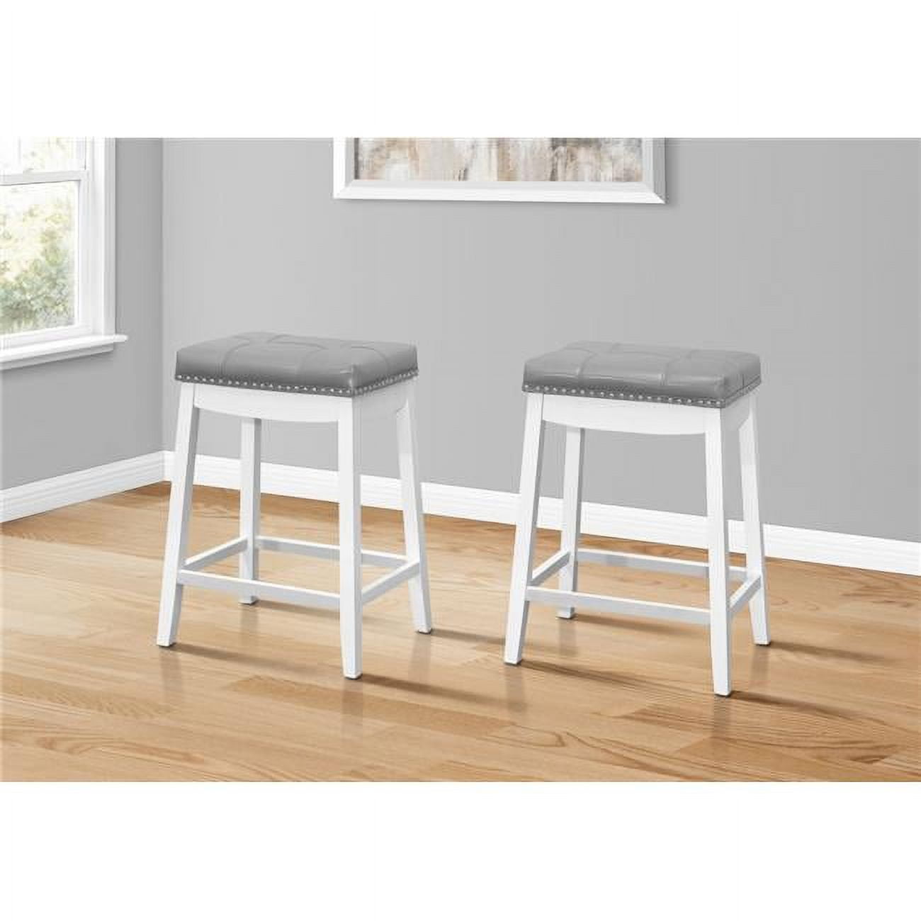 24" Classic White and Grey Leatherette Saddle Counter Barstool