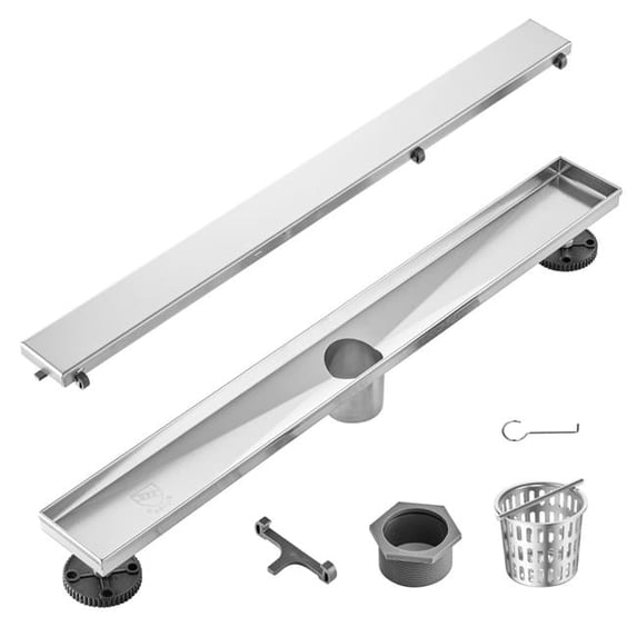 24 in. Linear Shower Drain Offset with Tile Insert Cover, Silver