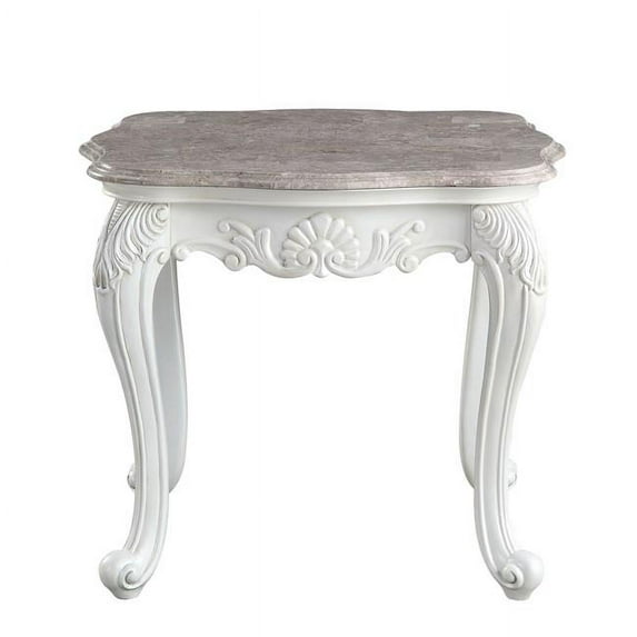 24 in. Marble & Polyresin Rectangular End Table, White & Marble