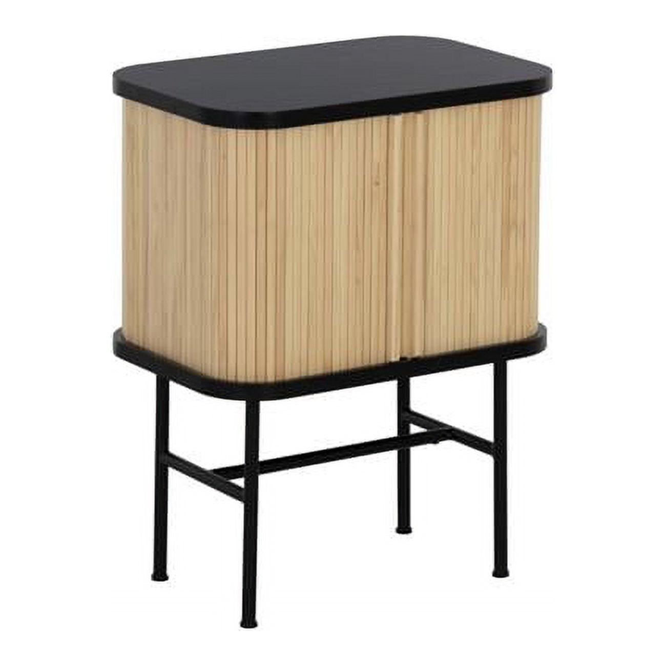 24 in. Natural & Black Modern Sliding Door Nightstand