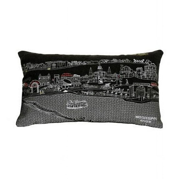 24 in. New Orleans Nighttime Skyline Lumbar Decorative Pillow, Black & Grey