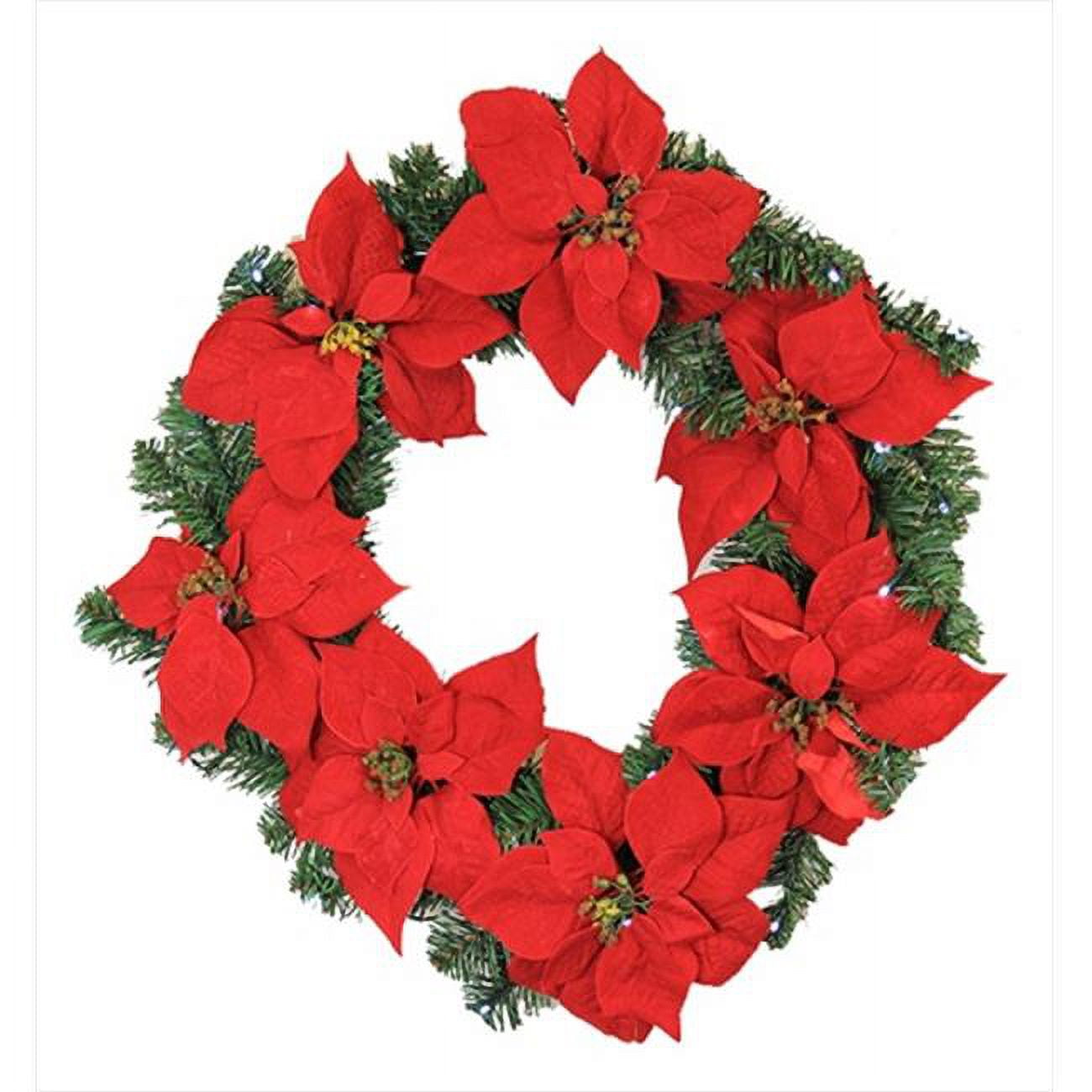 24 in. Pre-Lit Bo Red Artificial Poinsettia Christmas Wreath - Clear LED Lights