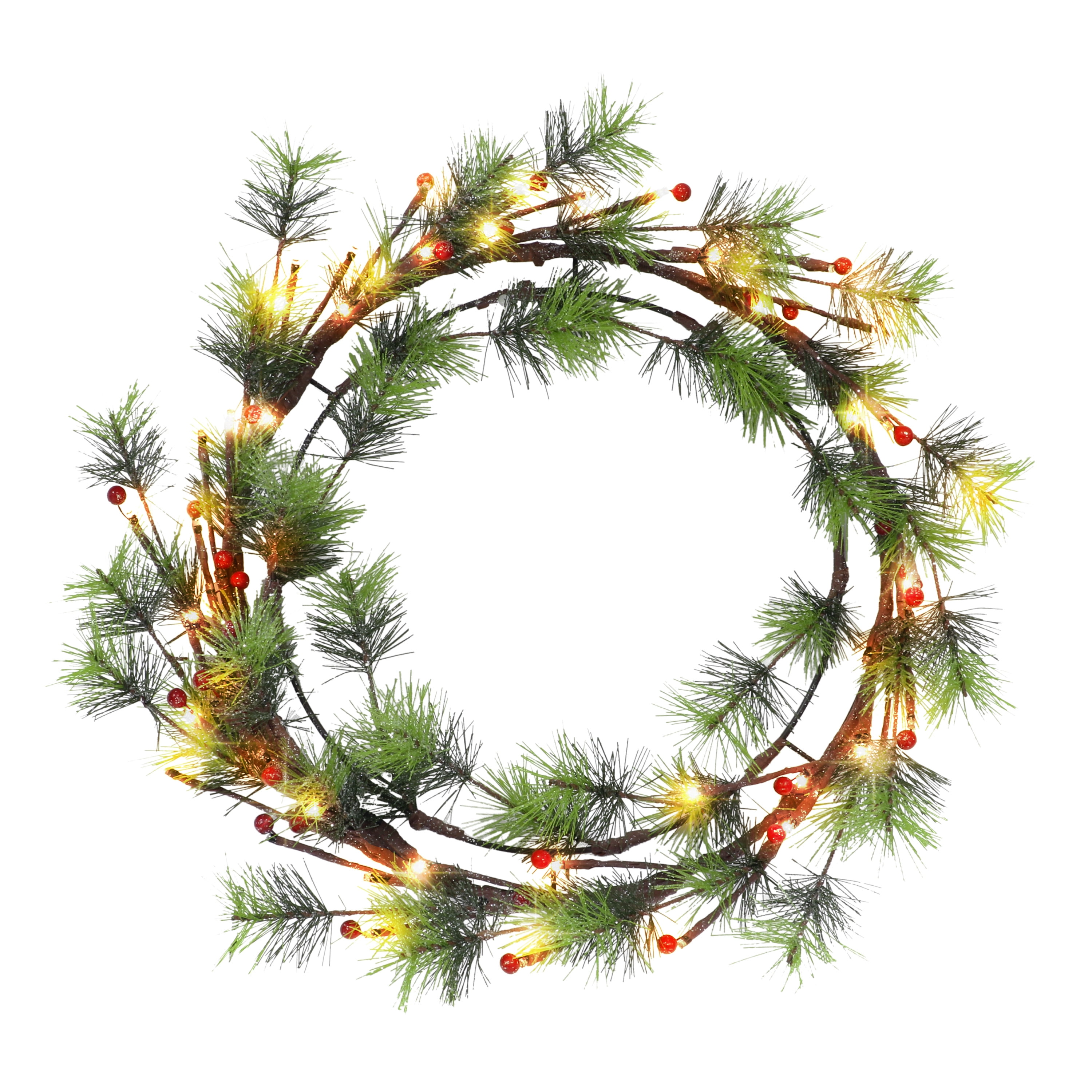 24-inch Green and Red Artificial Christmas Wreath with LED Lights