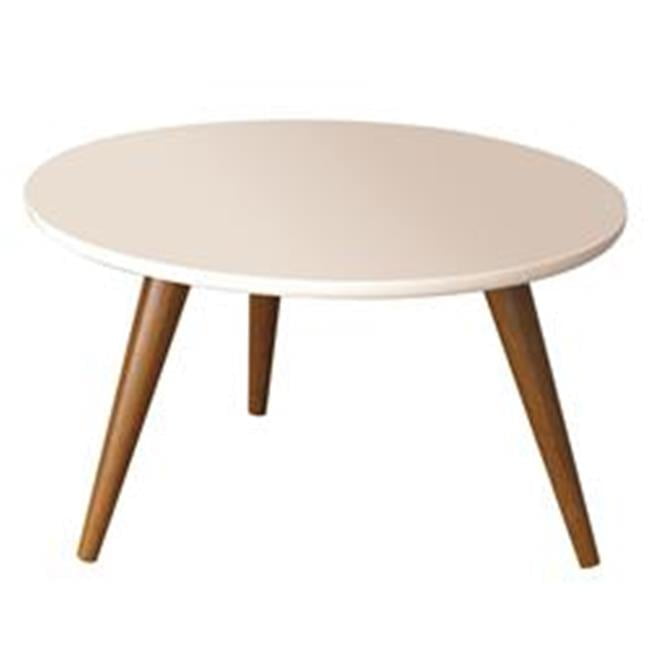24" Round Off-White Mango Wood Coffee Table with Tapered Legs