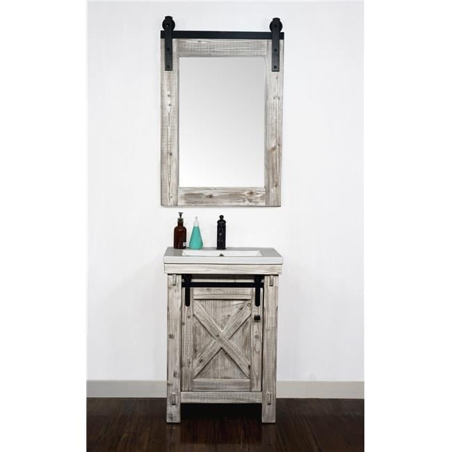24" White Wash Rustic Fir Barn Door Vanity with Ceramic Sink