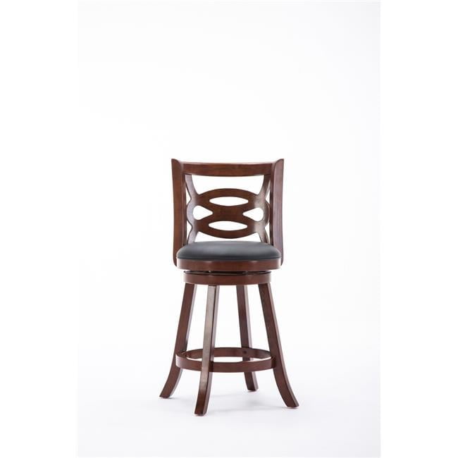 Cherry Swivel Wood Counter Stool with Leather Seat, 24"