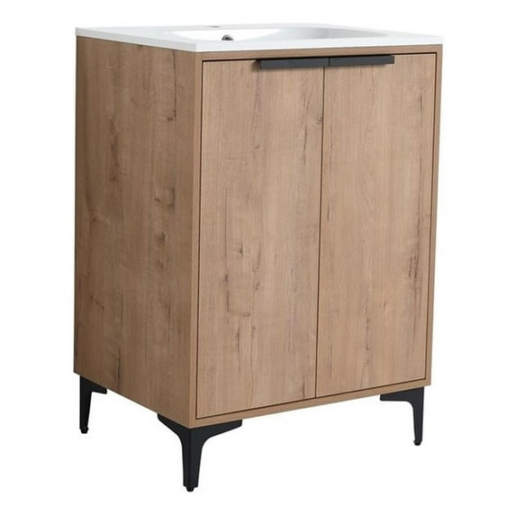 24 in. Single Vanity in Natural finish with Solid Surface Resin White Sink