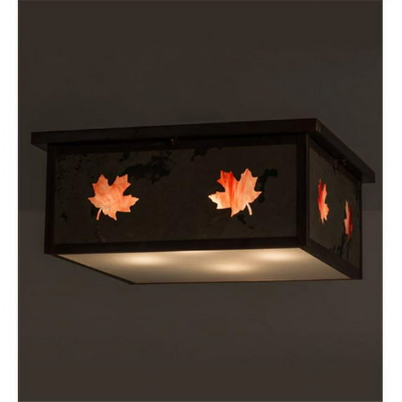 24 in. Square Hyde Park Maple Leaf Flushmount, Slate Glass Vintage Copper