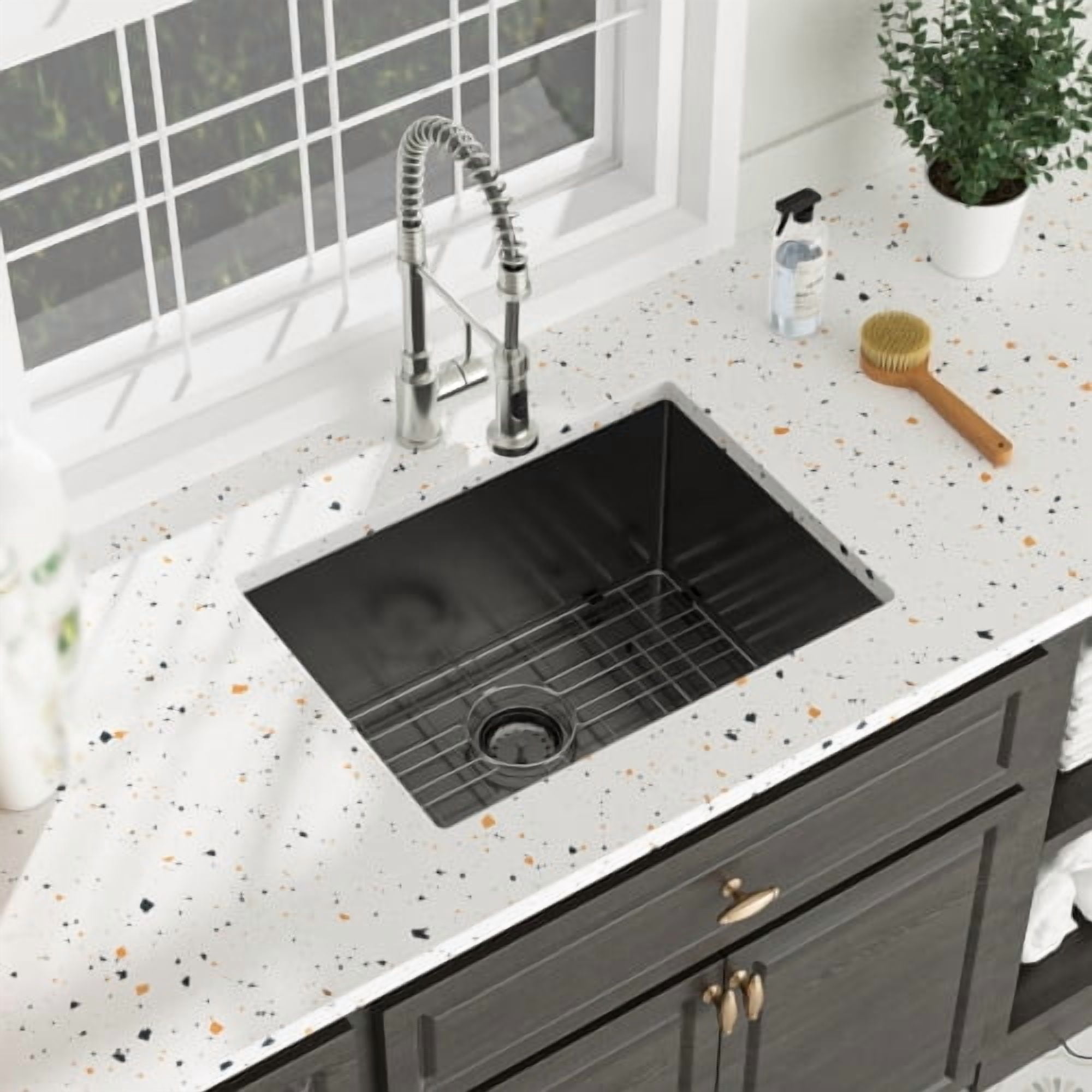 24-in Undermount Laundry Sink Gunmetal Black 16 Gauge Stainless Steel Deep Single Bowl Utility Sink for Laundry Room Kitchen And Pet Wash
