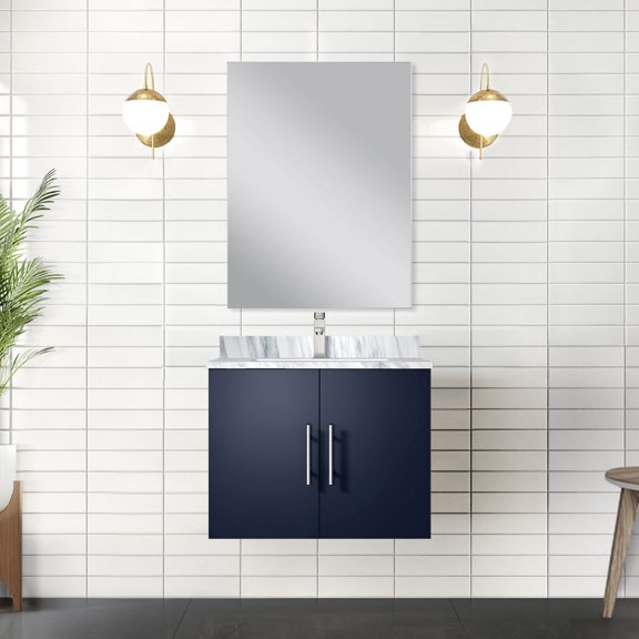 24 in. W Navy Blue Single Vanity | With 18 in. Frameless Mirror and Chrome Faucet | Enjoy a Resistant and Elegant Design