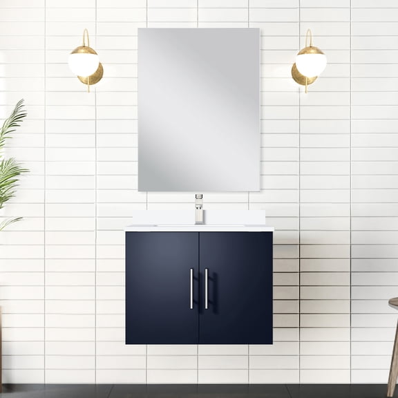 24 in. W Navy Blue Vanity with Quartz Top / Soft Close Function, One Compartment