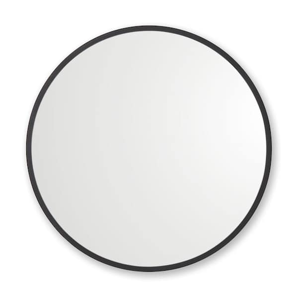 24 in. W x 24 in. H Rubber Framed Round Bathroom Vanity Mirror in Black