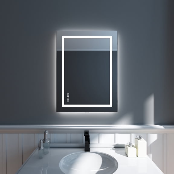 24 in. W x 32 in. H Rectangular Frameless Wall Bathroom Vanity Mirror with Backlit and Front Light