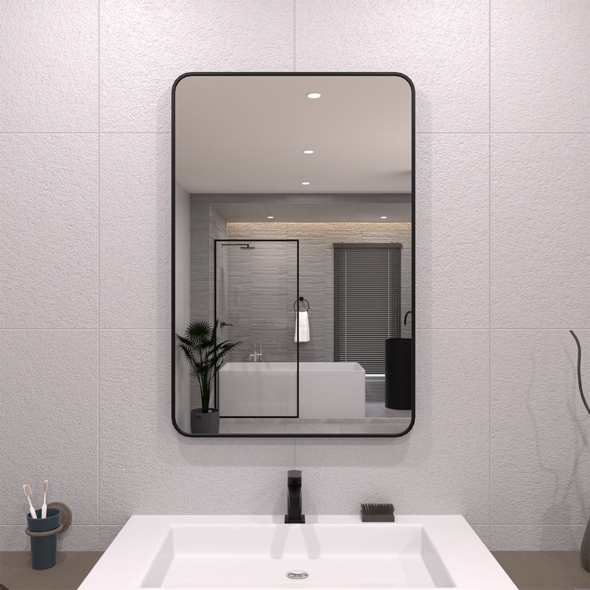 24 x 36 Inch Black Aluminum Rectangular Bathroom Vanity Mirror