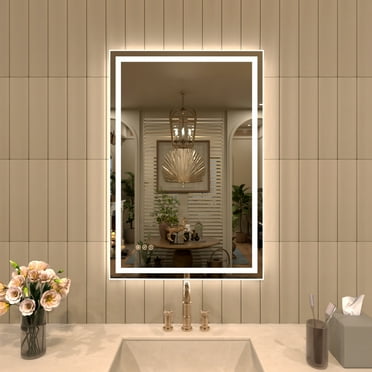 24 in. W x 36 in. H Rectangular Frameless LED Anti-Fog Wall Bathroom Vanity Mirror in Polished Crystal