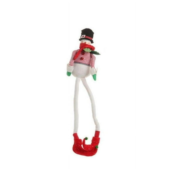 24 in. Whimsical Red & Green Poseable Plush Snowman Christmas Shelf Sitter