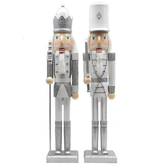 24 in. White & Silver Nutcracker, - Set of 2