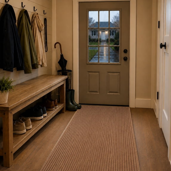 24 in. Wide x Cut-to-Length – Non-Slip, All-Weather, Heavy-Duty Utility Runner Rug – Absorbent, Dirt-Trapping, Kid and Pet Safe for Entryways and High-Traffic Areas, Beige