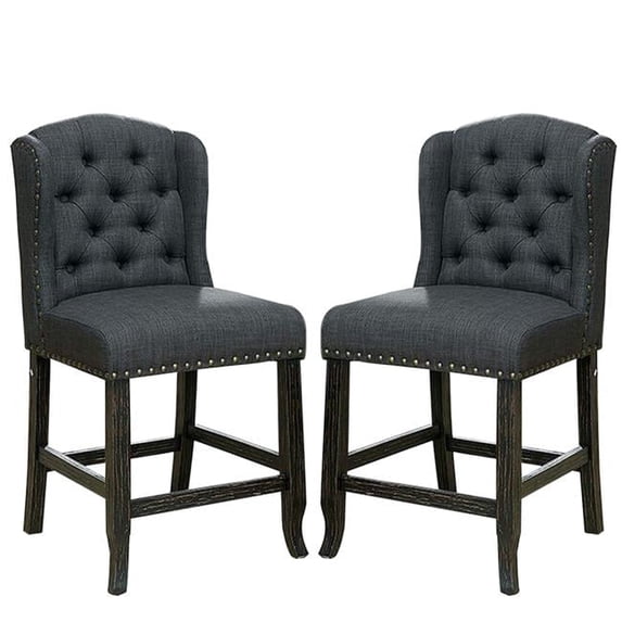 24 in. Wingback Tufted Bega Counter Height Chair, Smooth Gray - Set of 2