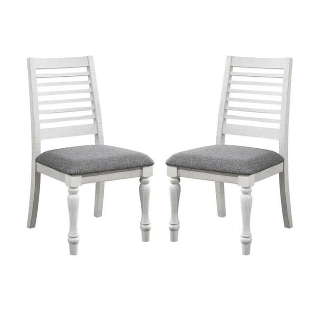 Antique White and Gray Upholstered Ladderback Wood Dining Chairs, Set of 2
