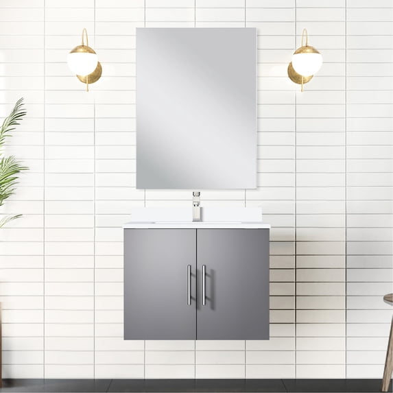 24 in. wide dark grey single bath vanity | A good choice for bathrooms needing a stylish and practical solution, with soft - close function | Features a scratch - resistant marble top and an 18 in.