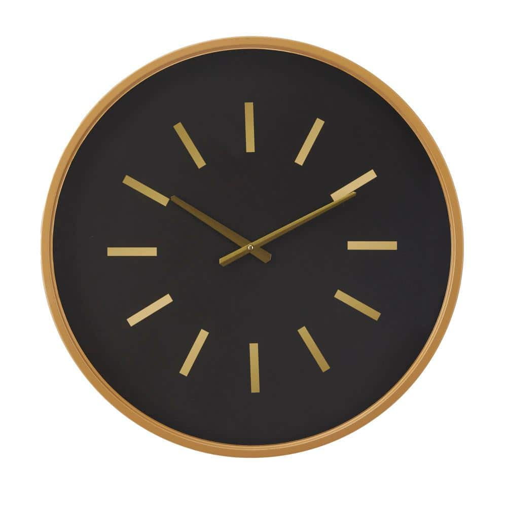 24" Black and Gold Metal Round Wall Clock