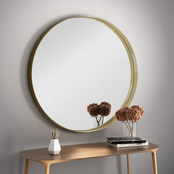 24 in. x 24 in. Vanity Gold Round Metal Frame Bathroom Decorative Wall Mirror