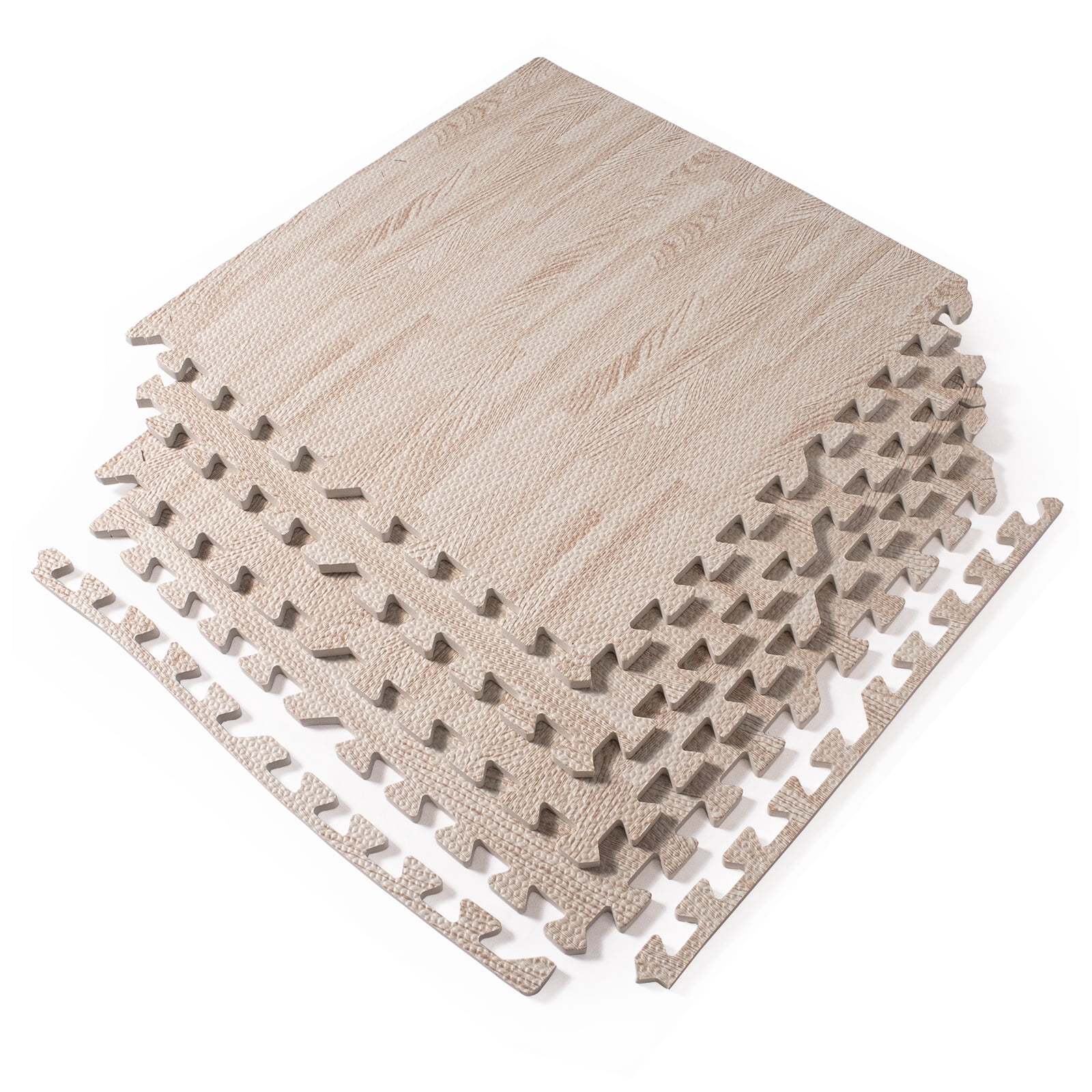 24 in. x 24 in. x 0.47 in. White Wood Grain EVA Interlocking Foam Floor Mat for Exercise, Protect Flooring (4-Pack)