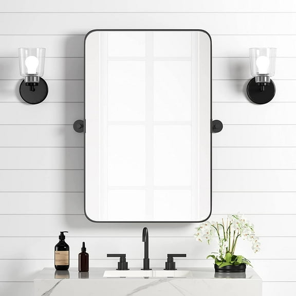24 in. x 36 in.Pivot Bathroom Rectangle Black Frame Vanity Decorative Wall Mirror