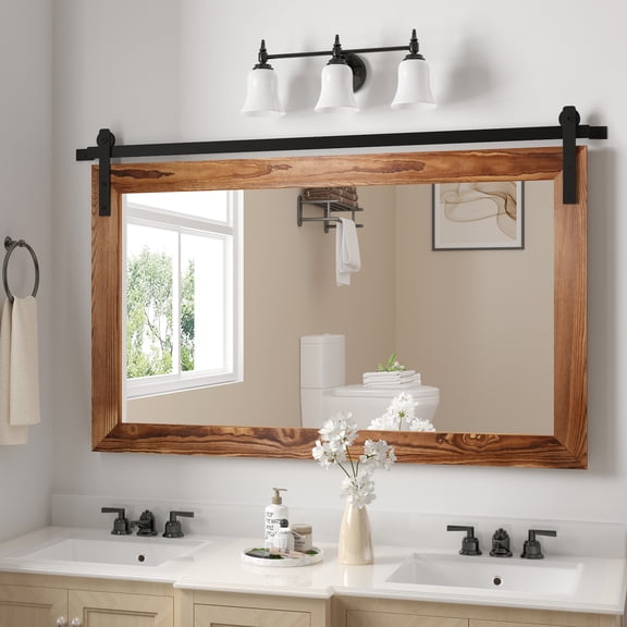 24 in. x 39 in. Brown Wood Frame Rectangle Decorative Bedroom Rustic Wall Mirror