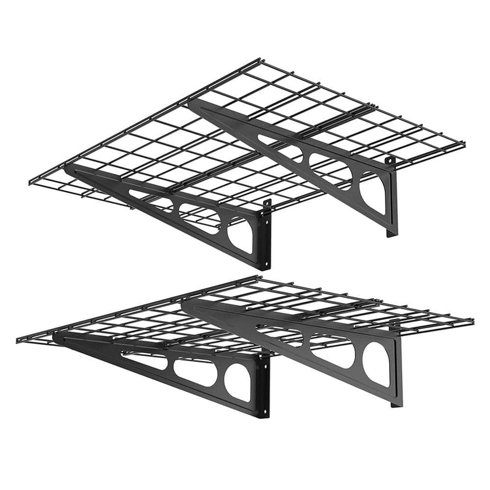 24 in. x 48 in. Steel Garage Wall Shelf with Brackets in Black