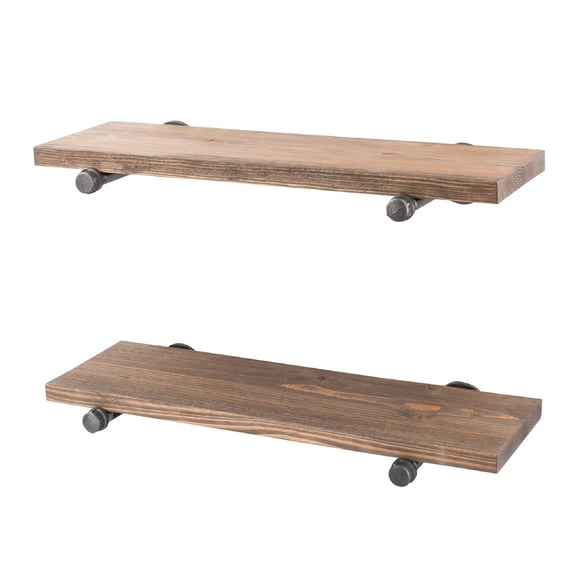 24 in. x 7.5 in. x 6.75 in. Sunset Brown Restore Wood Wall Shelving with Industrial Steel Pipe Straight Brackets