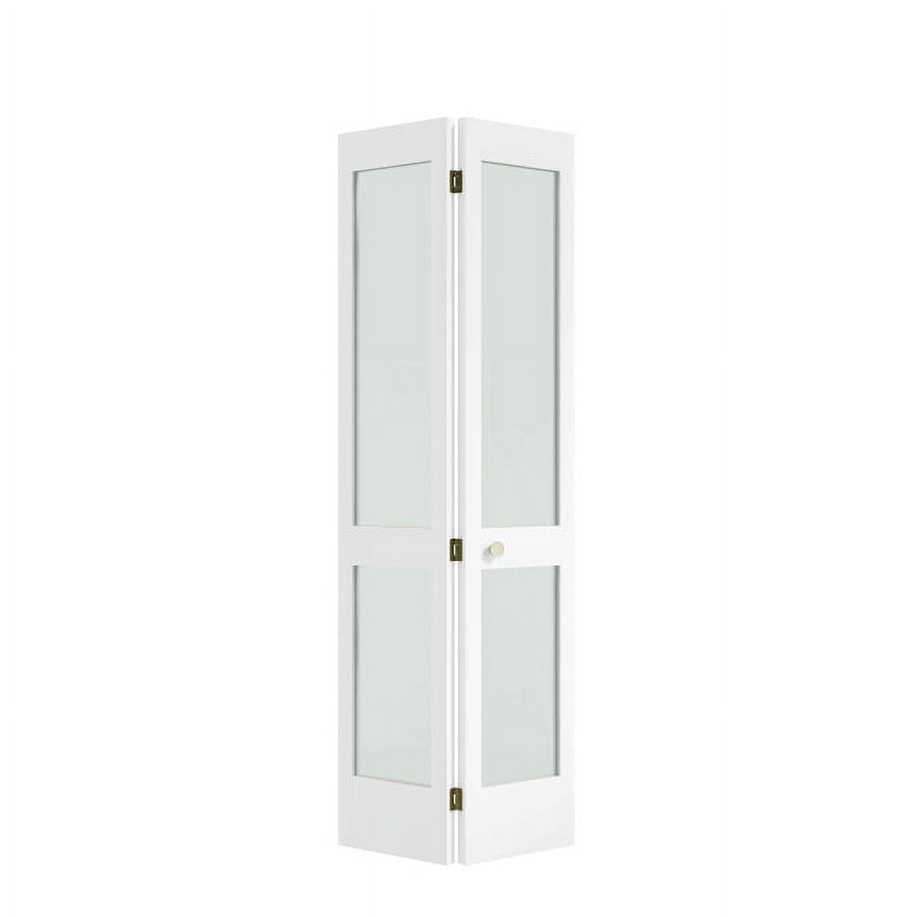 White Primed Frosted Glass 2-Panel Solid Core Bifold Door
