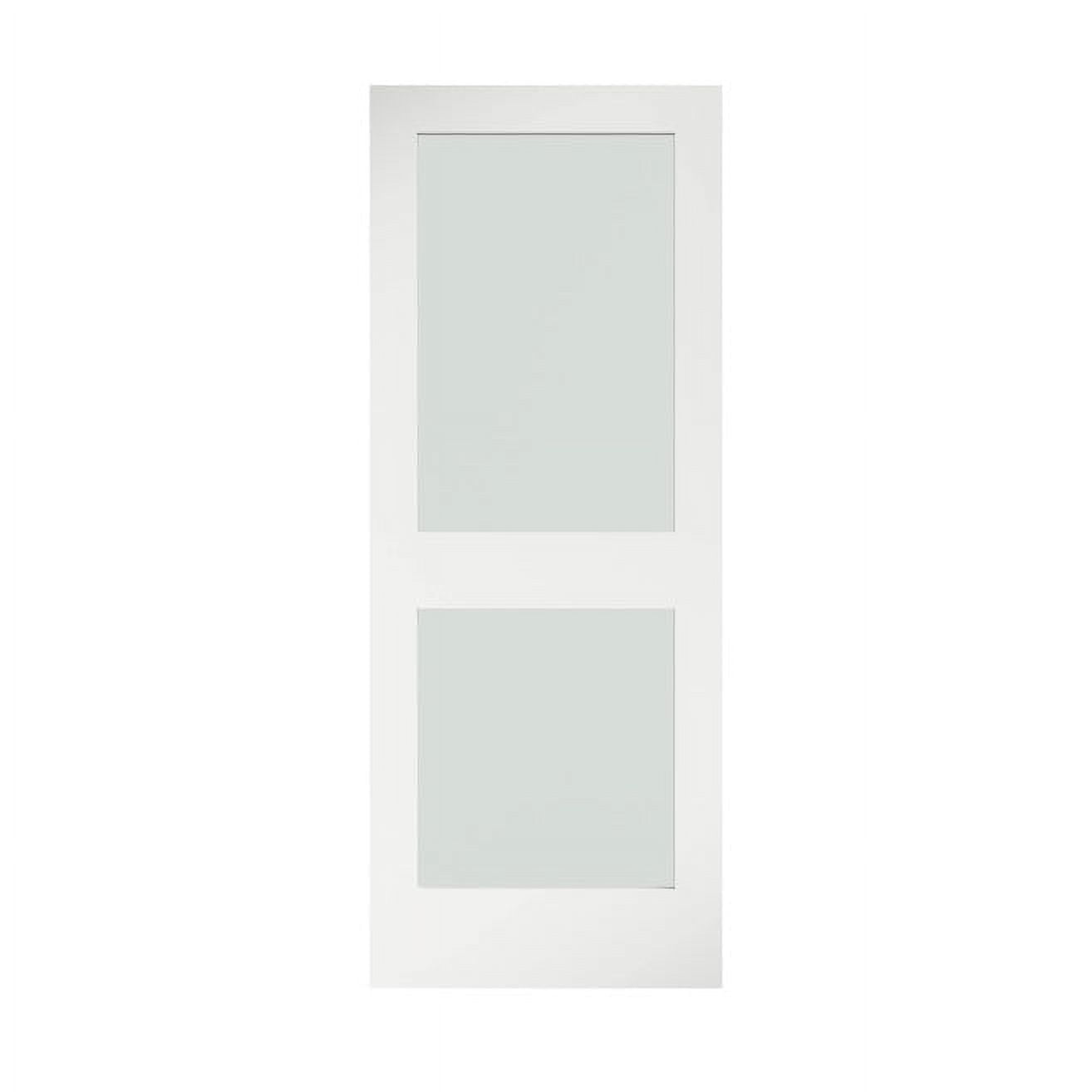 24 in. x 80 in. x 1-3/8 in. Frosted Glass 2-Lite Shaker Primed Solid Wood Core Interior Door Slab